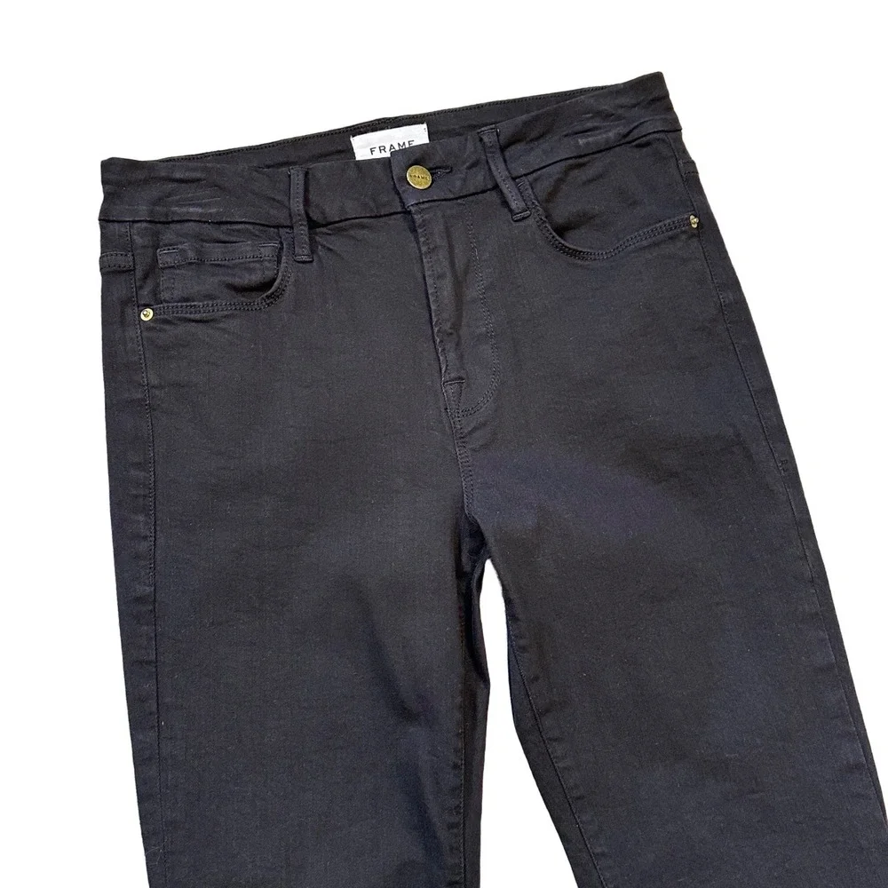 FRAME Le Crop‎ Mini Boot Jeans 28 Black Film Noir Mid Rise Stretch Denim LCMB403